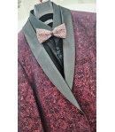 Abito Smoking Uomo Prugna e Nero Cerimonia e 18° con Giacca Maculata Collo a Scialle in Raso Nero Pantalone Elegante, Brera