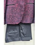 Abito Smoking Uomo Prugna e Nero Cerimonia e 18° con Giacca Maculata Collo a Scialle in Raso Nero Pantalone Elegante, Brera