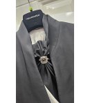 Abito Uomo Nero Cerimonia e 18° con Giacca Tait Collo Coreano Gilet Damascato Avorio Plastron Gioiello, Carlo Pignatelli