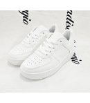 Scarpe Sneakers Bimbo Bambino e Ragazzo Bianche in Ecopelle per Cerimonia e Casual con Lacci e Suola Sportiva, S6