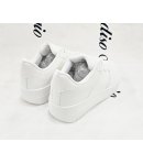 Scarpe Sneakers Bimbo Bambino e Ragazzo Bianche in Ecopelle per Cerimonia e Casual con Lacci e Suola Sportiva, S6