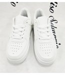 Scarpe Sneakers Bimbo Bambino e Ragazzo Bianche in Ecopelle per Cerimonia e Casual con Lacci e Suola Sportiva, S6