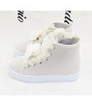 Scarpe Sneakers Bimba e Bambina Panna Chiaro in Tela con Nastri in Raso e Fiori Eleganti Ideali per Cerimonia e Casual, GD