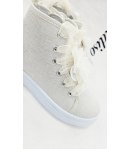 Scarpe Sneakers Bimba e Bambina Panna Chiaro in Tela con Nastri in Raso e Fiori Eleganti Ideali per Cerimonia e Casual, GD