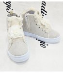 Scarpe Sneakers Bimba e Bambina Panna Chiaro in Tela con Nastri in Raso e Fiori Eleganti Ideali per Cerimonia e Casual, GD
