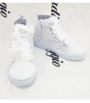 Scarpe Sneakers Bimba e Bambina Bianche in Ecopelle con Pizzo Floreale e Lacci in Raso Eleganti per Cerimonia e Casual, GD