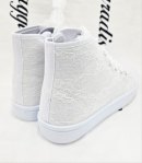 Scarpe Sneakers Bambina e Ragazza Bianche in Ecopelle con Pizzo Lucido e Lacci in Raso Eleganti per Cerimonia e Casual, GD