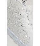 Scarpe Sneakers Bambina e Ragazza Bianche in Ecopelle con Pizzo Lucido e Lacci in Raso Eleganti per Cerimonia e Casual, GD