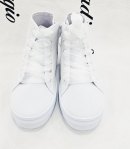 Scarpe Sneakers Bambina e Ragazza Bianche in Ecopelle con Pizzo Lucido e Lacci in Raso Eleganti per Cerimonia e Casual, GD