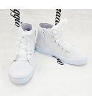 Scarpe Sneakers Bambina e Ragazza Bianche in Ecopelle con Pizzo Lucido e Lacci in Raso Eleganti per Cerimonia e Casual, GD