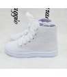 Scarpe Sneakers Bambina e Ragazza Bianche in Ecopelle con Pizzo Lucido e Lacci in Raso Eleganti per Cerimonia e Casual, GD