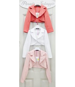 Giacca Corta Bimba, Bambina e Ragazza con Sciallatura Alata Elegante per Cerimonia in Corallo Bianco e Rosa, Nikka