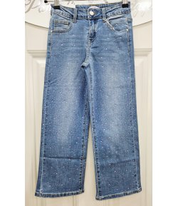 Jeans Bambina e Ragazza Denim Blu Chiaro Elasticizzato Modello Palazzo con Strass Brillantinati Moda Casual Elegante, Miss