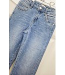 Jeans Bambina e Ragazza Denim Blu Chiaro Elasticizzato Modello Palazzo con Strass Brillantinati Moda Casual Elegante, Miss