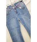 Jeans Bambina e Ragazza Denim Blu Chiaro Elasticizzato Modello Palazzo con Strass Brillantinati Moda Casual Elegante, Miss