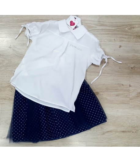Completino Bambina Ragazza, Colore Bianco e Blu in Poliestere, Peperina